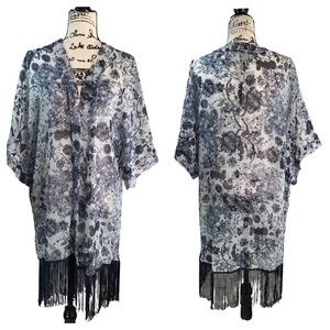 MISSY Floral Fringe Shawl Open Front Kimono OS